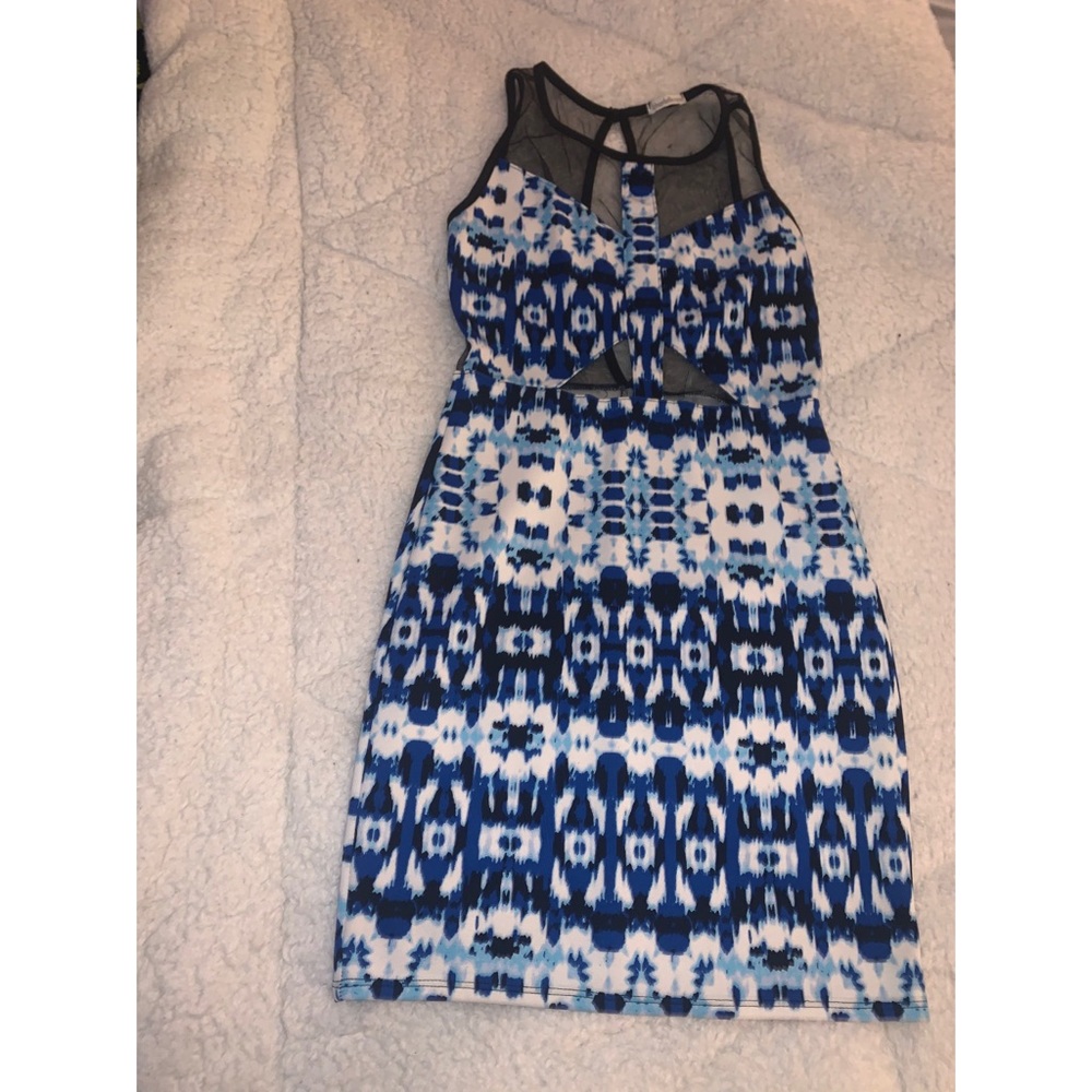 Blue, white and grey mini dress